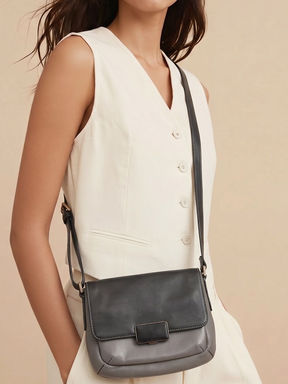 DANA BUCHMAN | Genuine Leather Crossbody Bag Gray